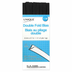 2055001 UNIQUE Double Fold Bias Tape 7mm x 3.7m - Black